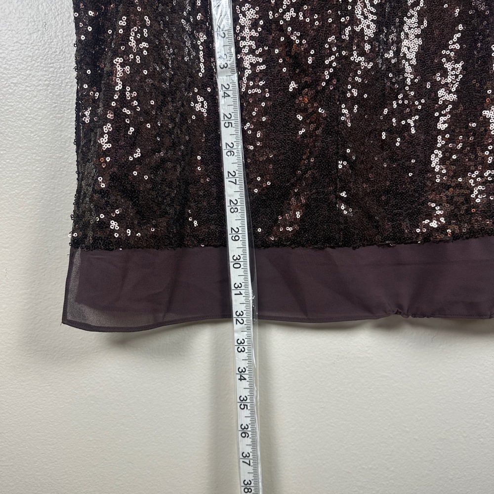 Liz Claiborne Women's L Sequin Midi Skirt Chocolate Brown Lined Sheer Hem NEW - Picture 3 of 9